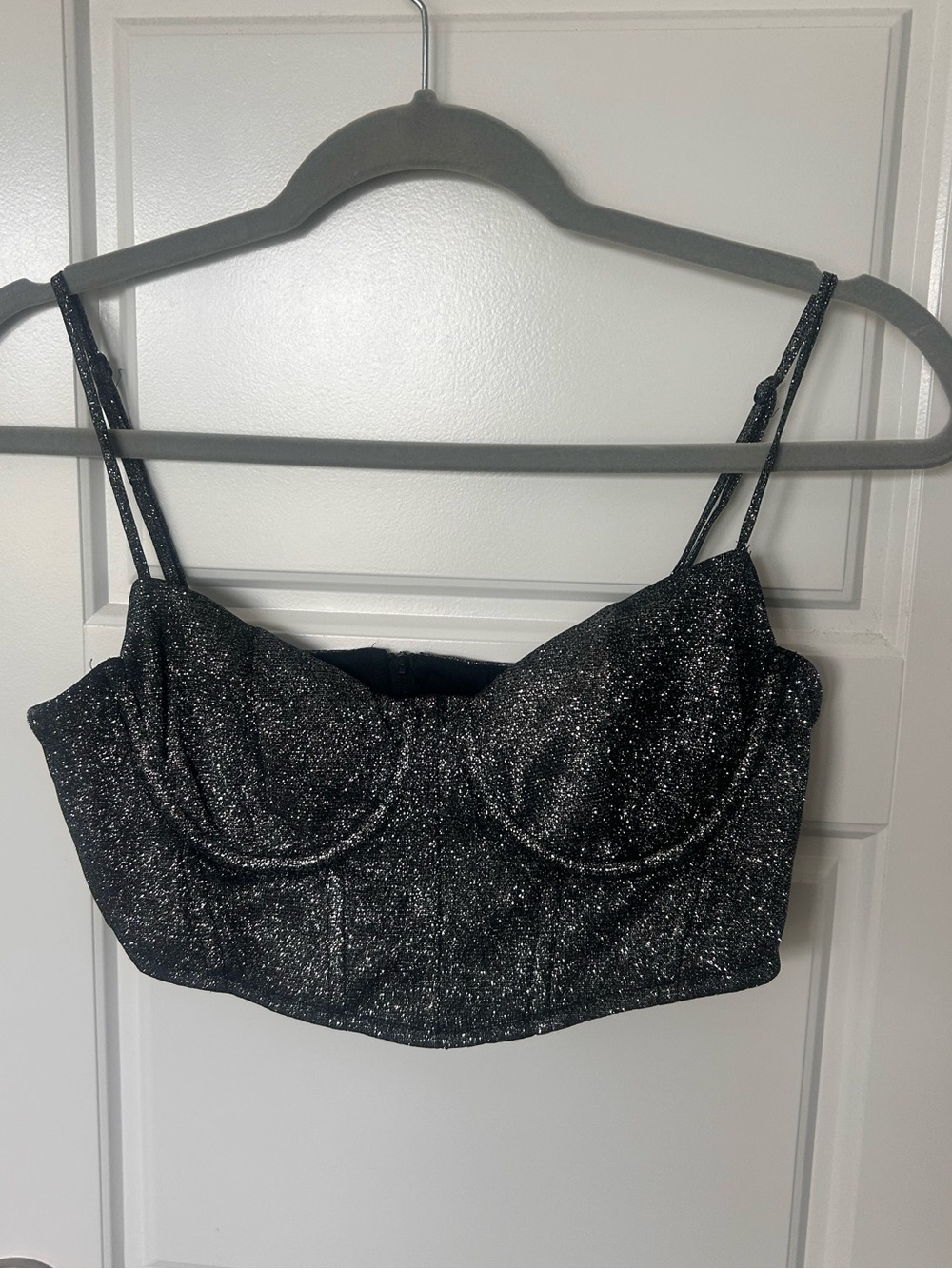 Finesse Small Sparkle Black Glitter Bustier Crop Top